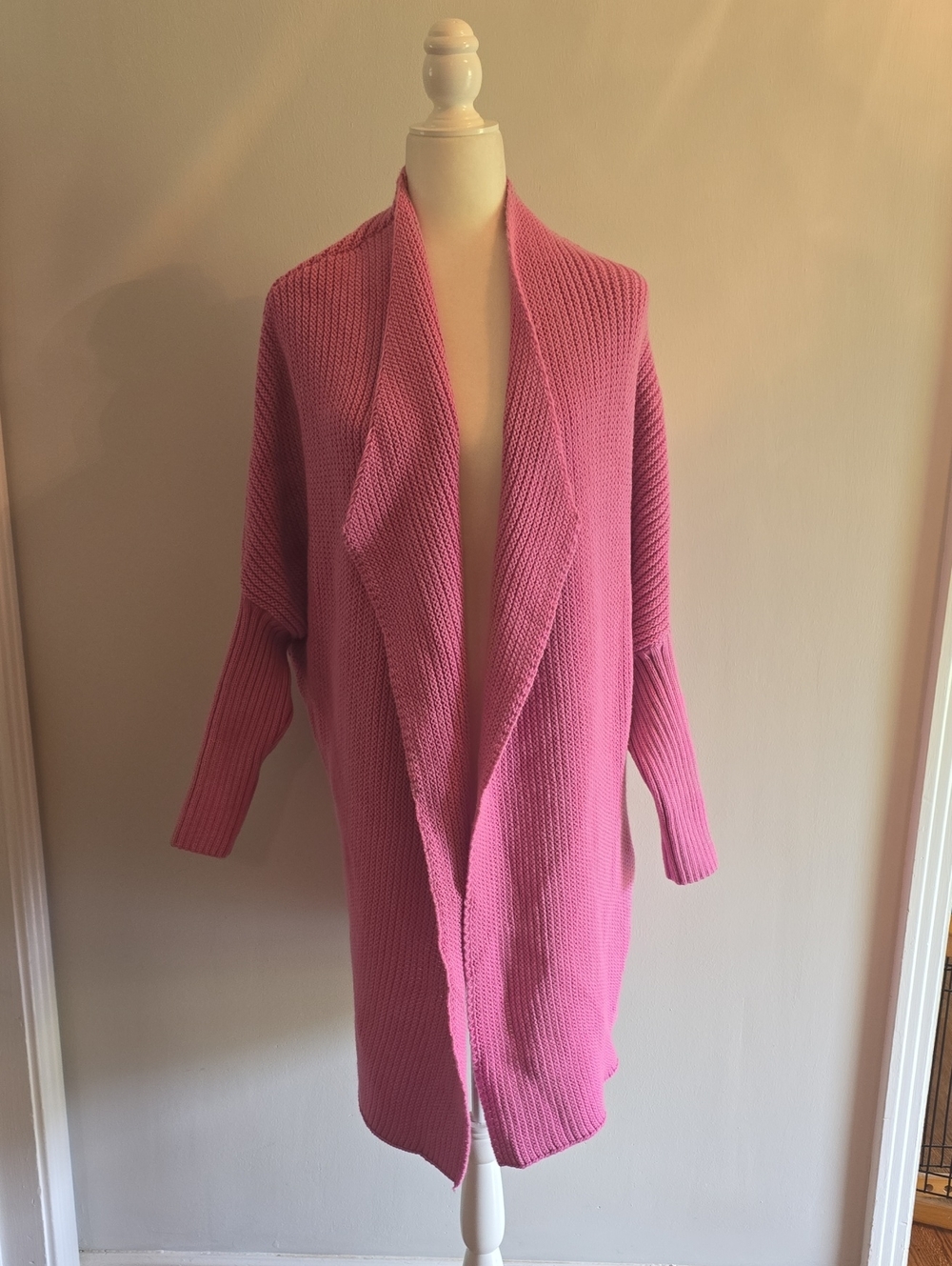 Pink Open-Front Women's Knit Cardigan Sweater